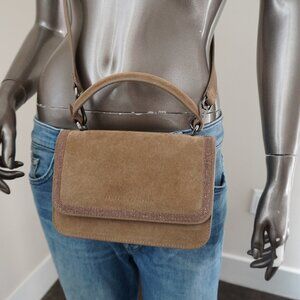Brunello Cucinelli Monili Top Handle Bag Brown Suede Crossbody Removeable Strap